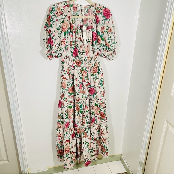 NEW Anthropologie Somerset Maxi Dress Puff-Sleeve Edition Neutral Motif Floral - Picture 7 of 9